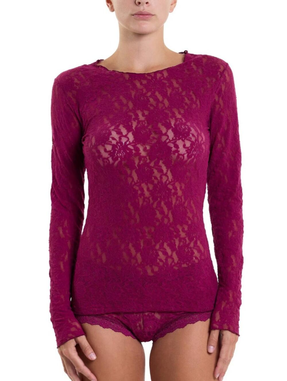 HANKY PANKY Women's Signature Lace Top Small Sugar Plum Unlined Long Sleeve NWT